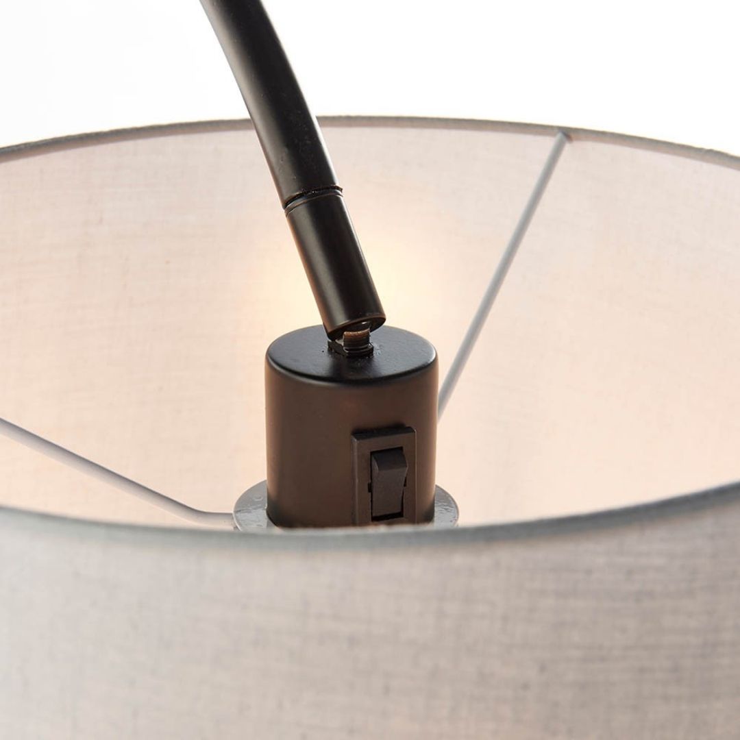 Carison Black Arc Floor Lamp with Grey Shade