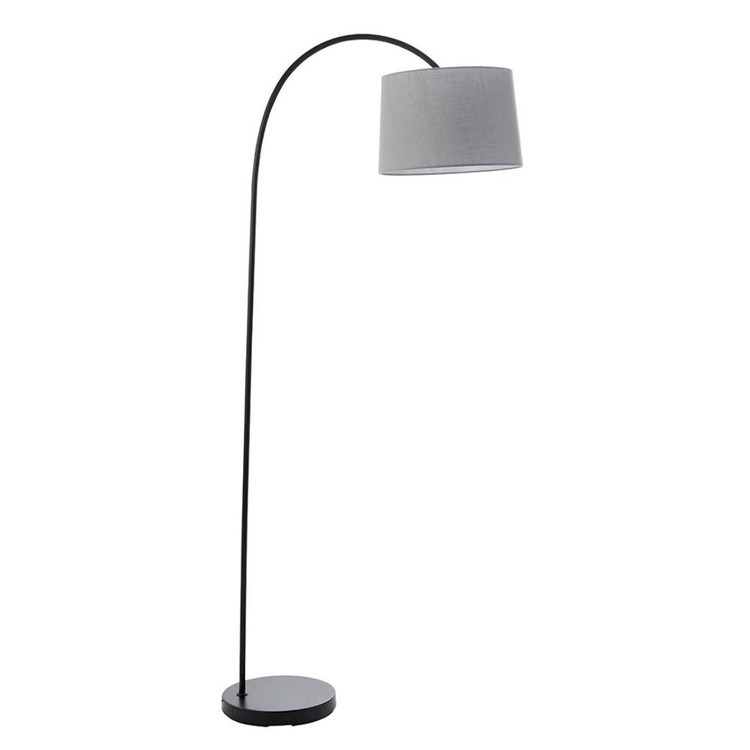 Carison Black Arc Floor Lamp with Grey Shade