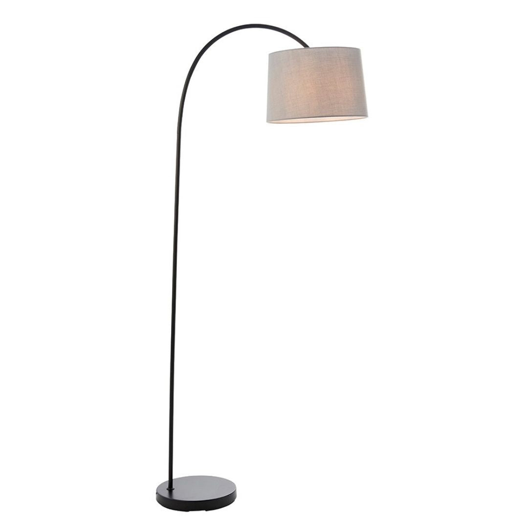 Carison Black Arc Floor Lamp with Grey Shade
