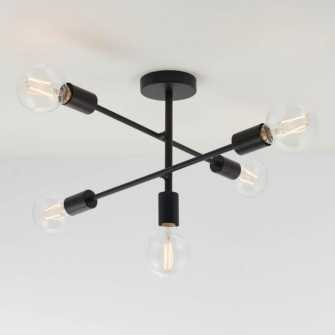 Studio 5 Light Semi Flush Black Ceiling Light