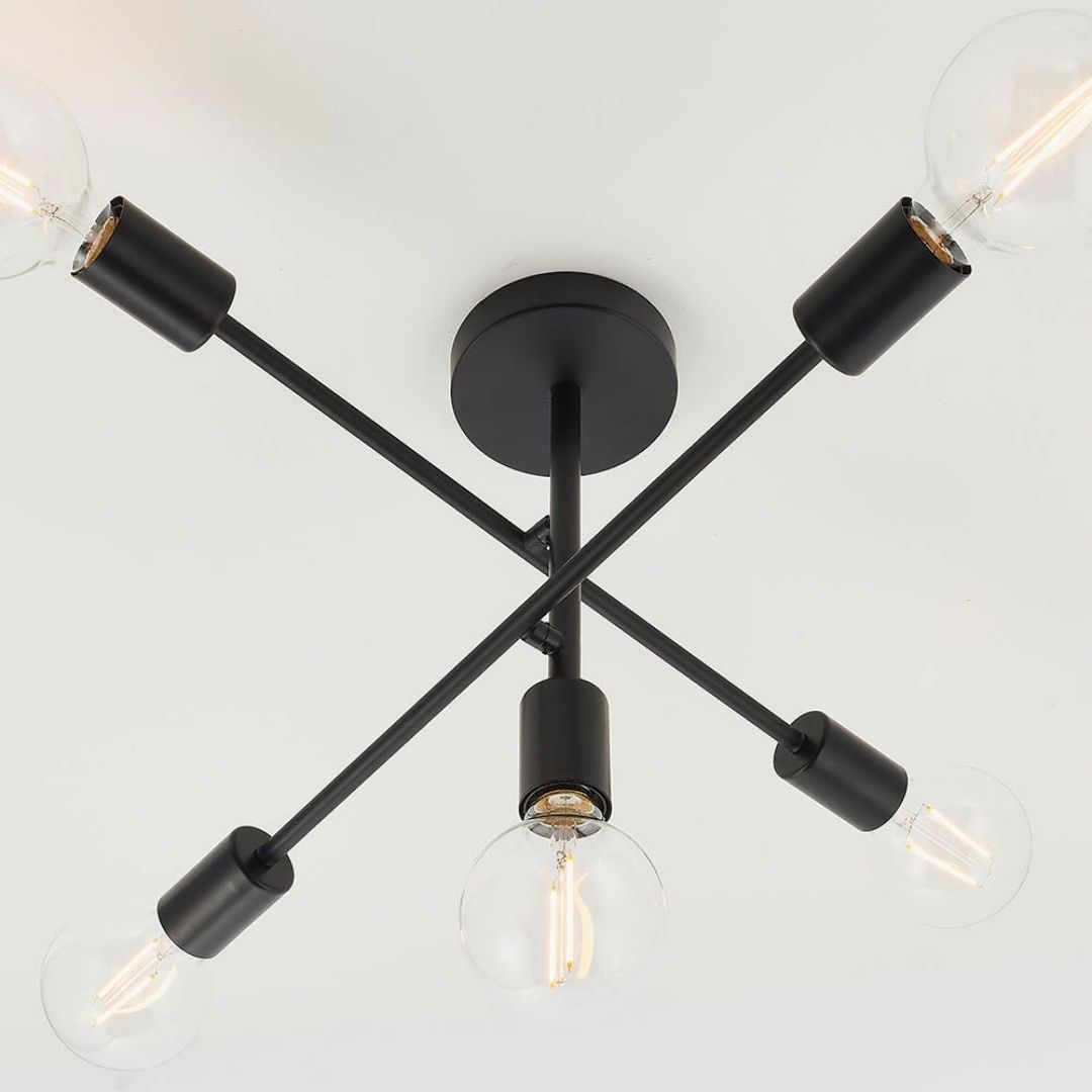 Studio 5 Light Semi Flush Black Ceiling Light