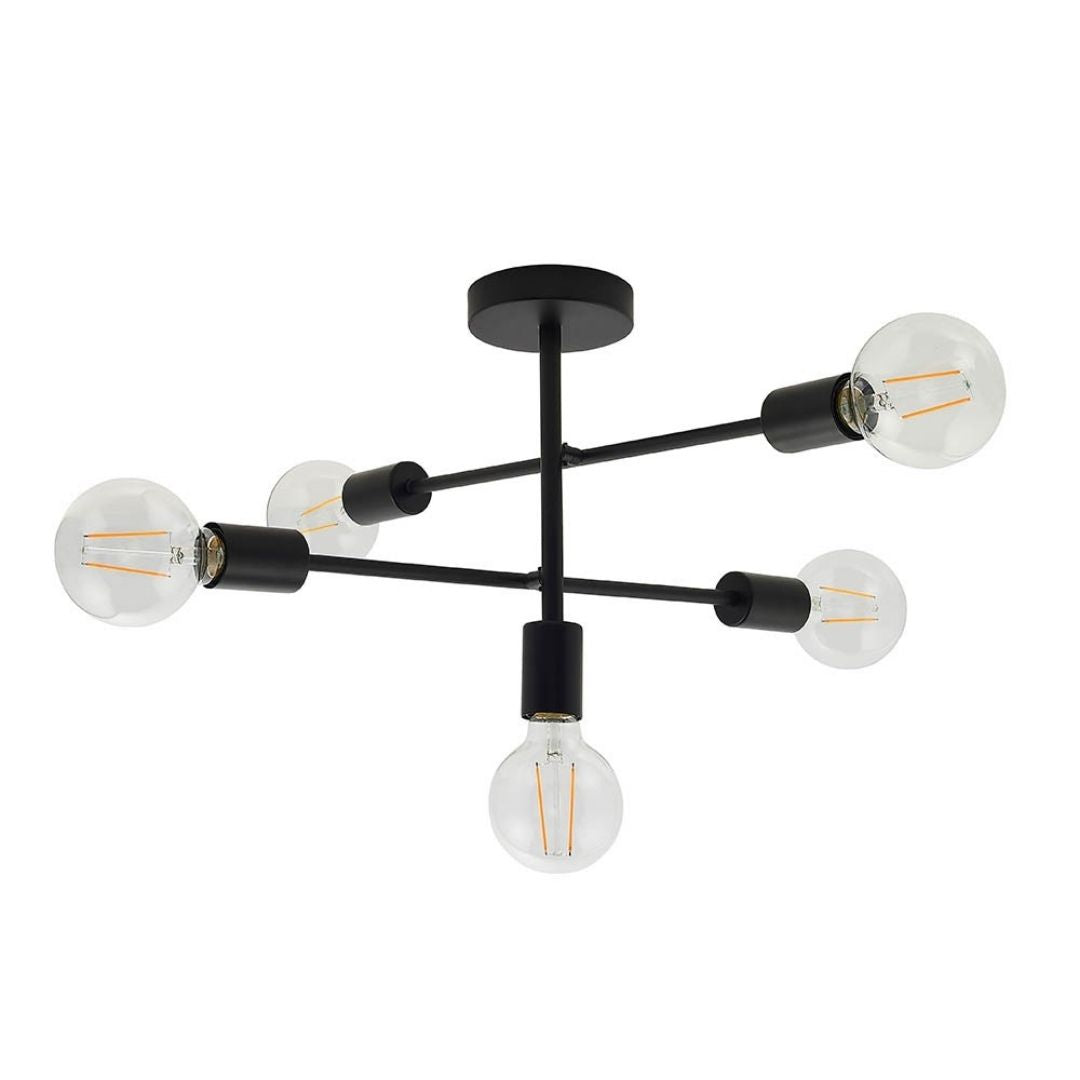 Studio 5 Light Semi Flush Black Ceiling Light