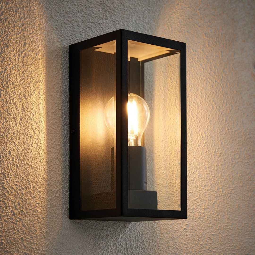 Oxford Matte Black & Glass Outdoor Wall Light
