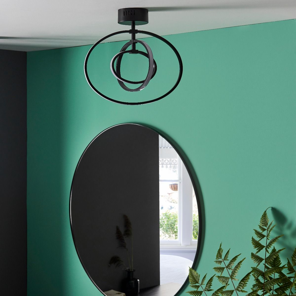Avali Warm White LED Matt Black Semi Flush Ceiling Light