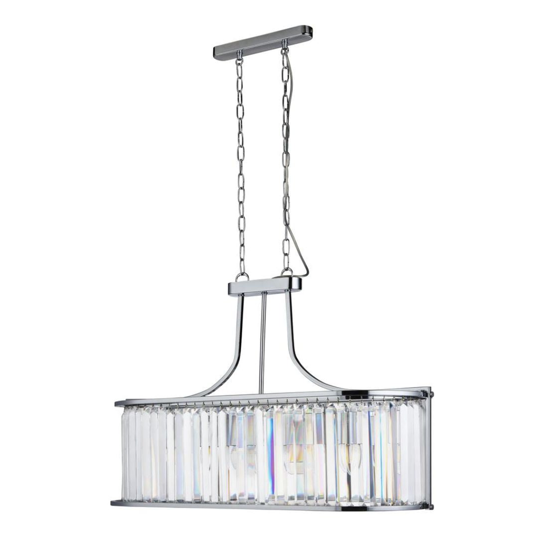 Victoria 5 Light Polished Chrome and Crystal Oval Linear Pendant Ceiling Light