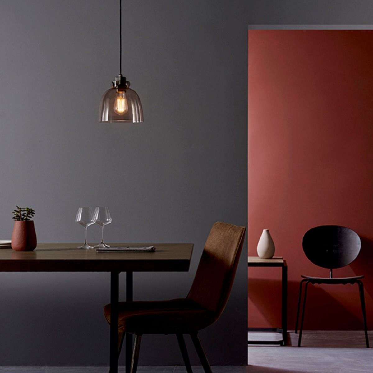 Hoyo Smoked Glass and Black 1 Light Pendant