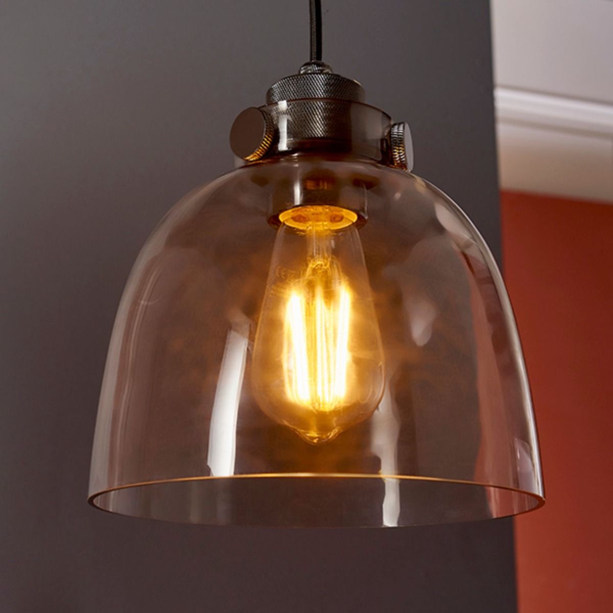 Hoyo Smoked Glass and Black 1 Light Pendant