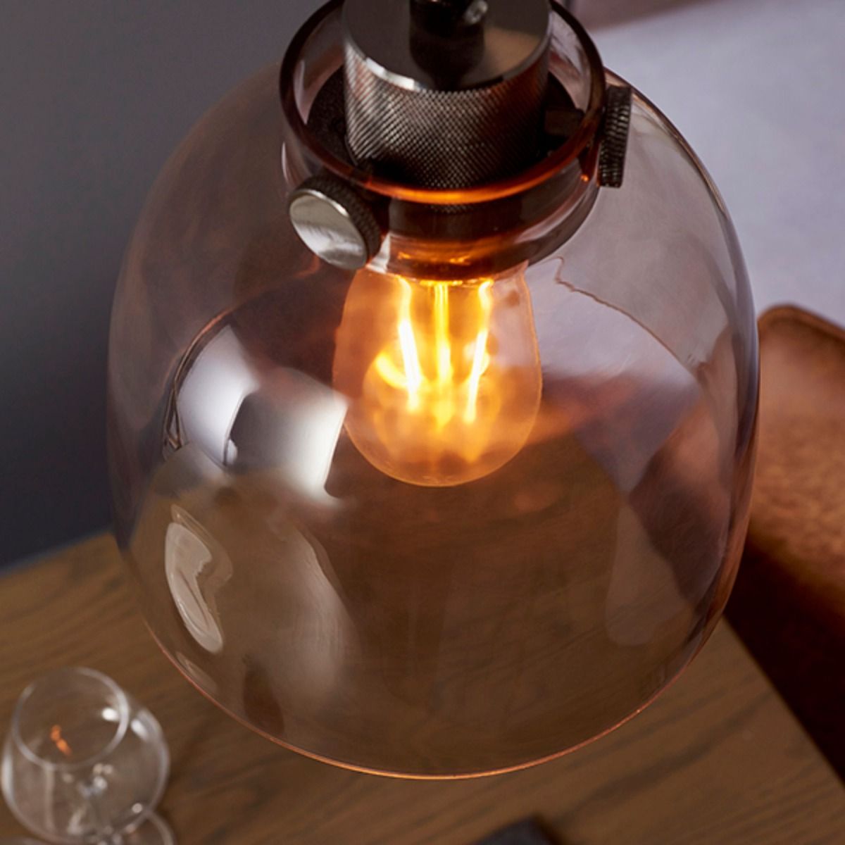 Hoyo Smoked Glass and Black 1 Light Pendant