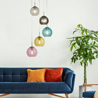 Mardi Gras 5 Light Chrome and Coloured Glass Pendant Ceiling Light