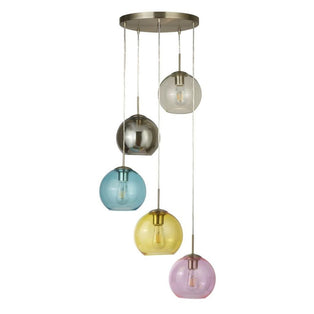 Mardi Gras 5 Light Chrome and Coloured Glass Pendant Ceiling Light