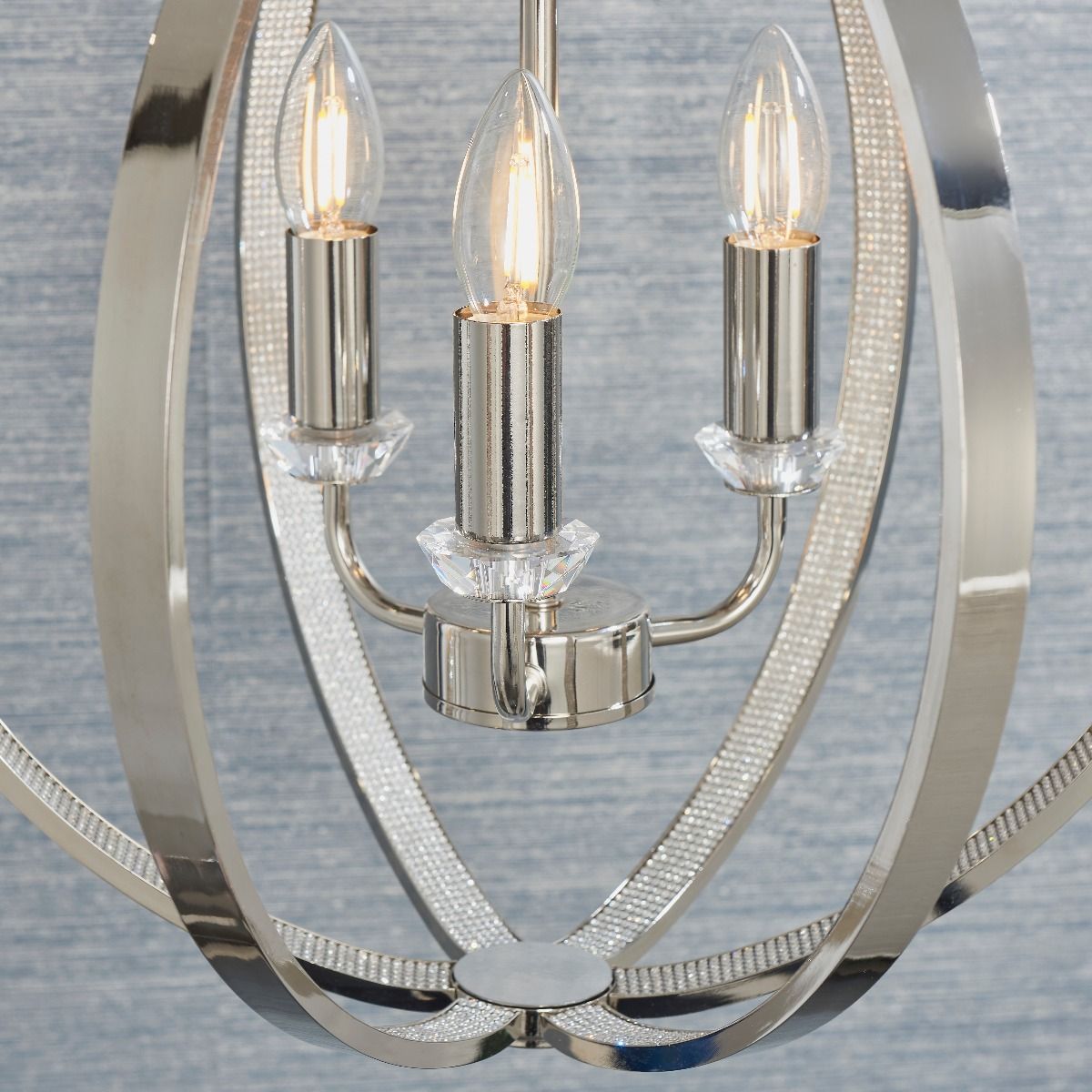 Ritz 3 Light Nickel and Crystal Ceiling Pendant