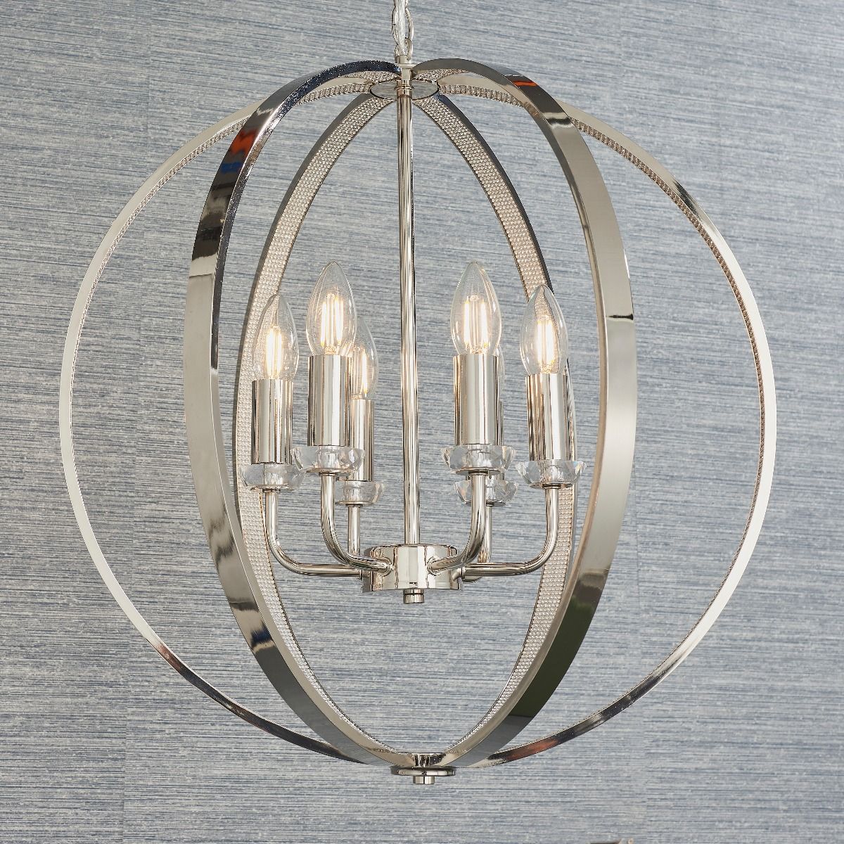 Ritz 6 Light Nickel and Crystal Ceiling Pendant