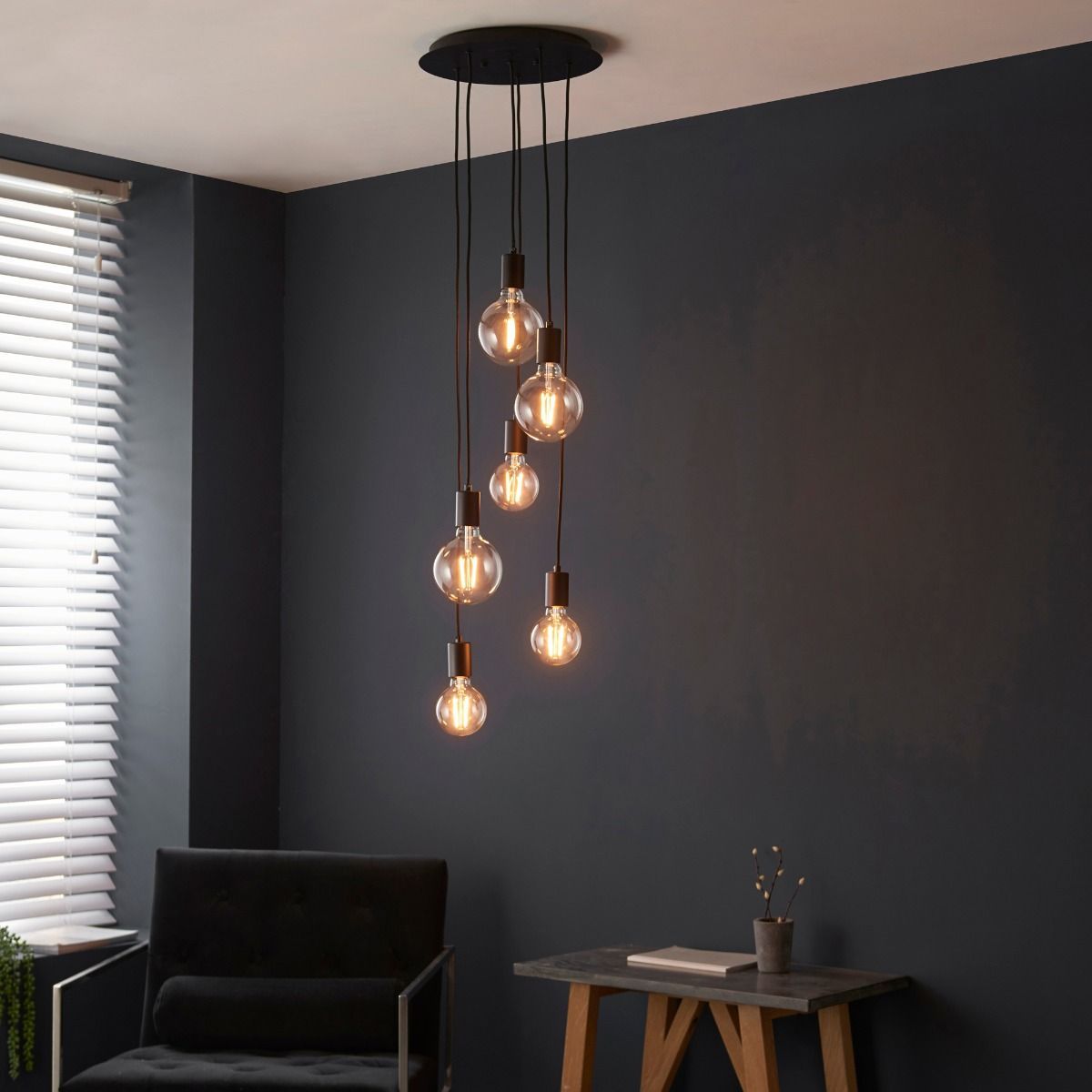 Studio 6 Light Matt Black Ceiling Pendant
