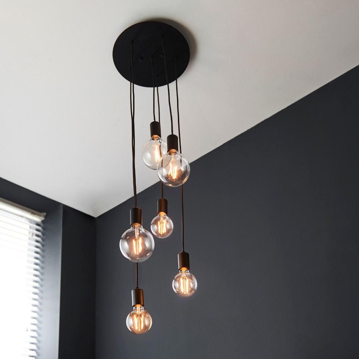 Studio 6 Light Matt Black Ceiling Pendant