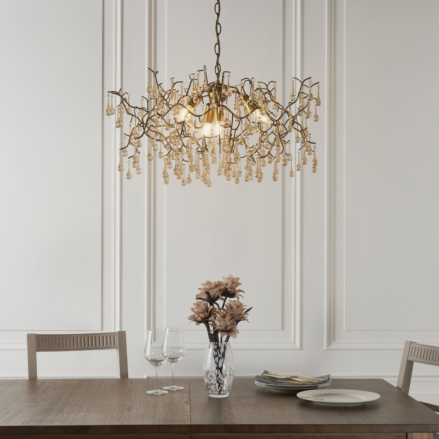 Nightingale 4 Light Gold & Glass Pendant Ceiling Light