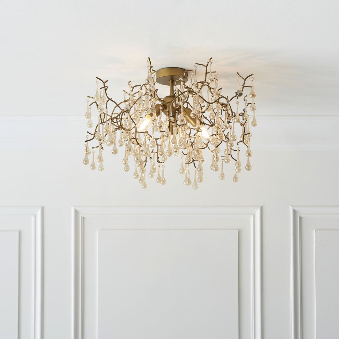 Nightingale 3 Light Gold & Glass Semi Flush Ceiling Light