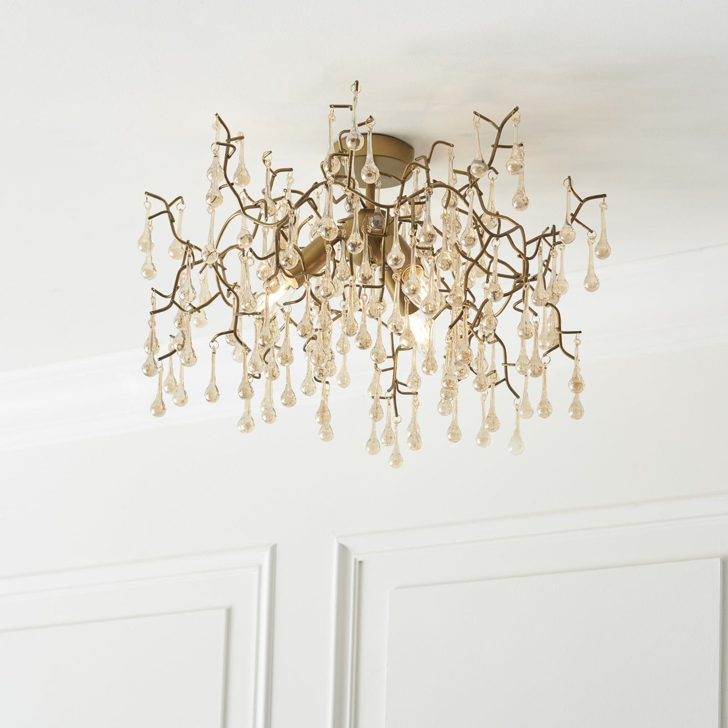 Nightingale 3 Light Gold & Glass Semi Flush Ceiling Light