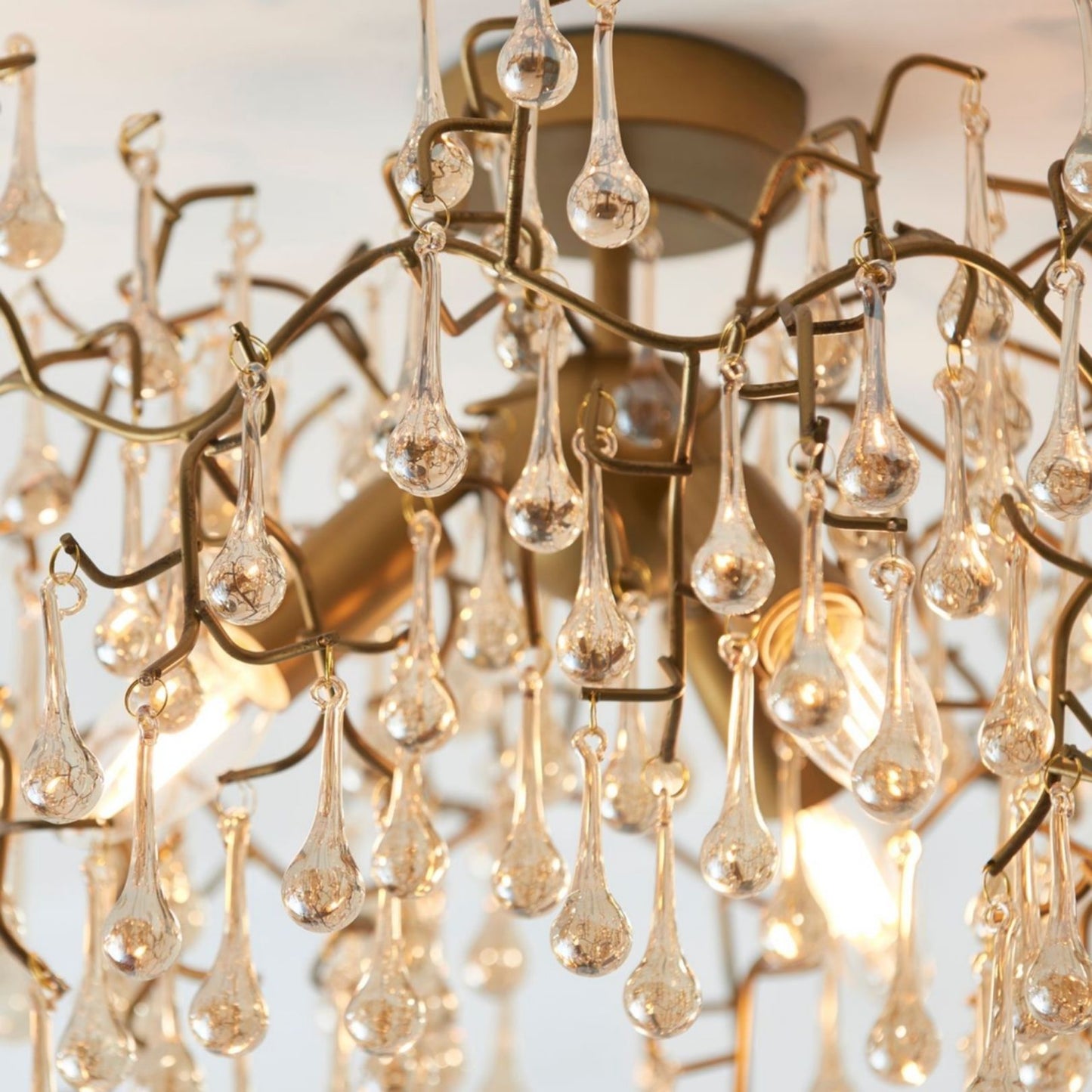 Nightingale 3 Light Gold & Glass Semi Flush Ceiling Light