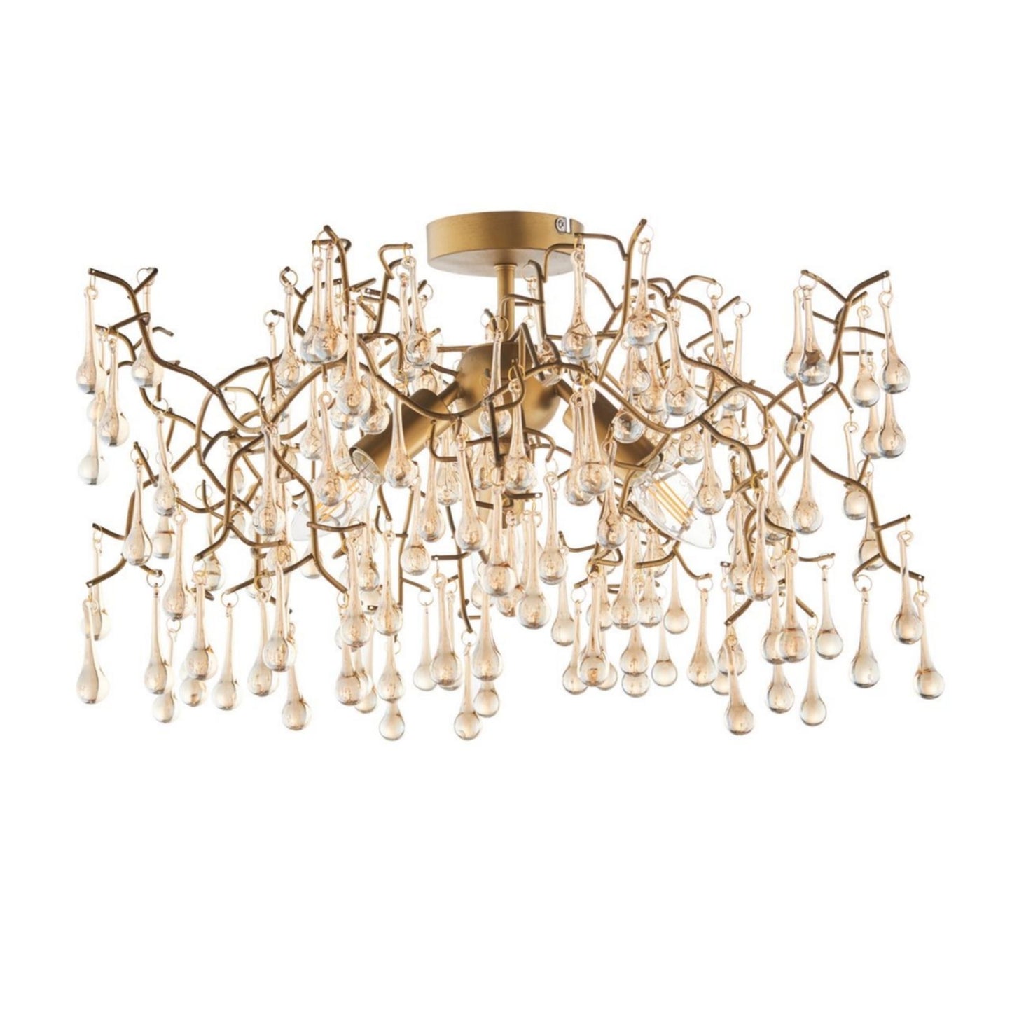 Nightingale 3 Light Gold & Glass Semi Flush Ceiling Light