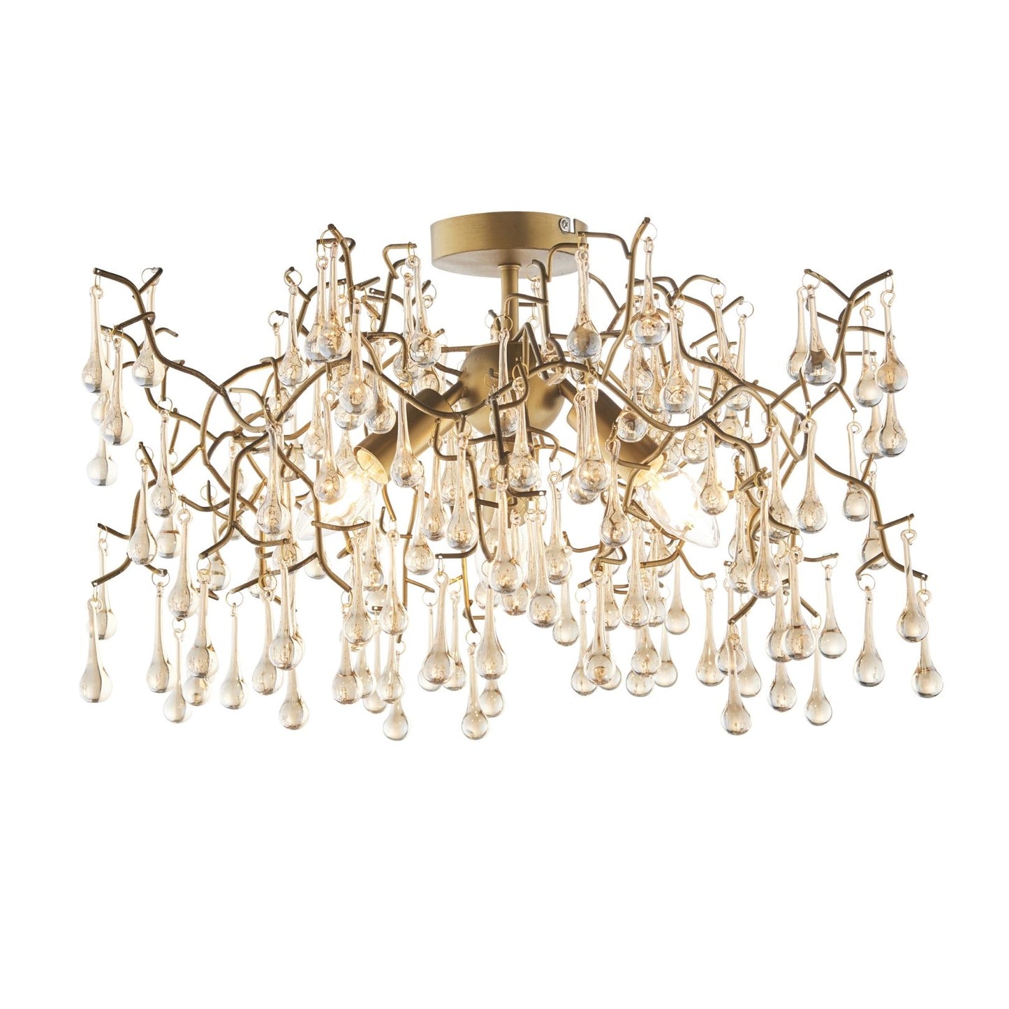 Nightingale 3 Light Gold & Glass Semi Flush Ceiling Light