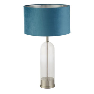 Oxford Nickel & Glass Table Lamp with Teal Velvet Shade