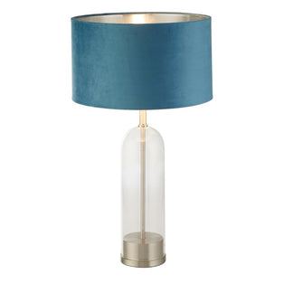 Oxford Nickel & Glass Table Lamp with Teal Velvet Shade
