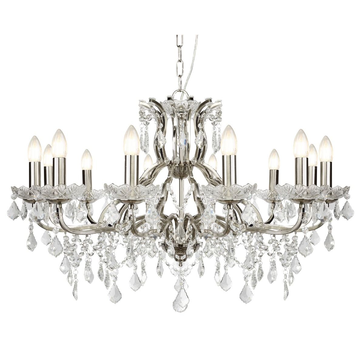 Paris 12 Light Satin Silver Crystal Chandelier Ceiling Light
