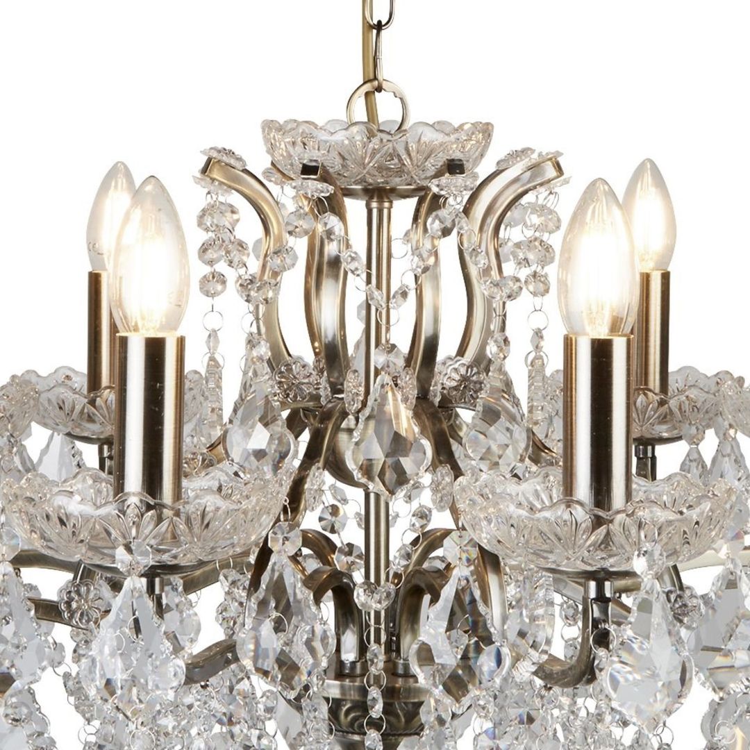 Paris 8 Light Antique Brass Crystal Chandelier Ceiling Light