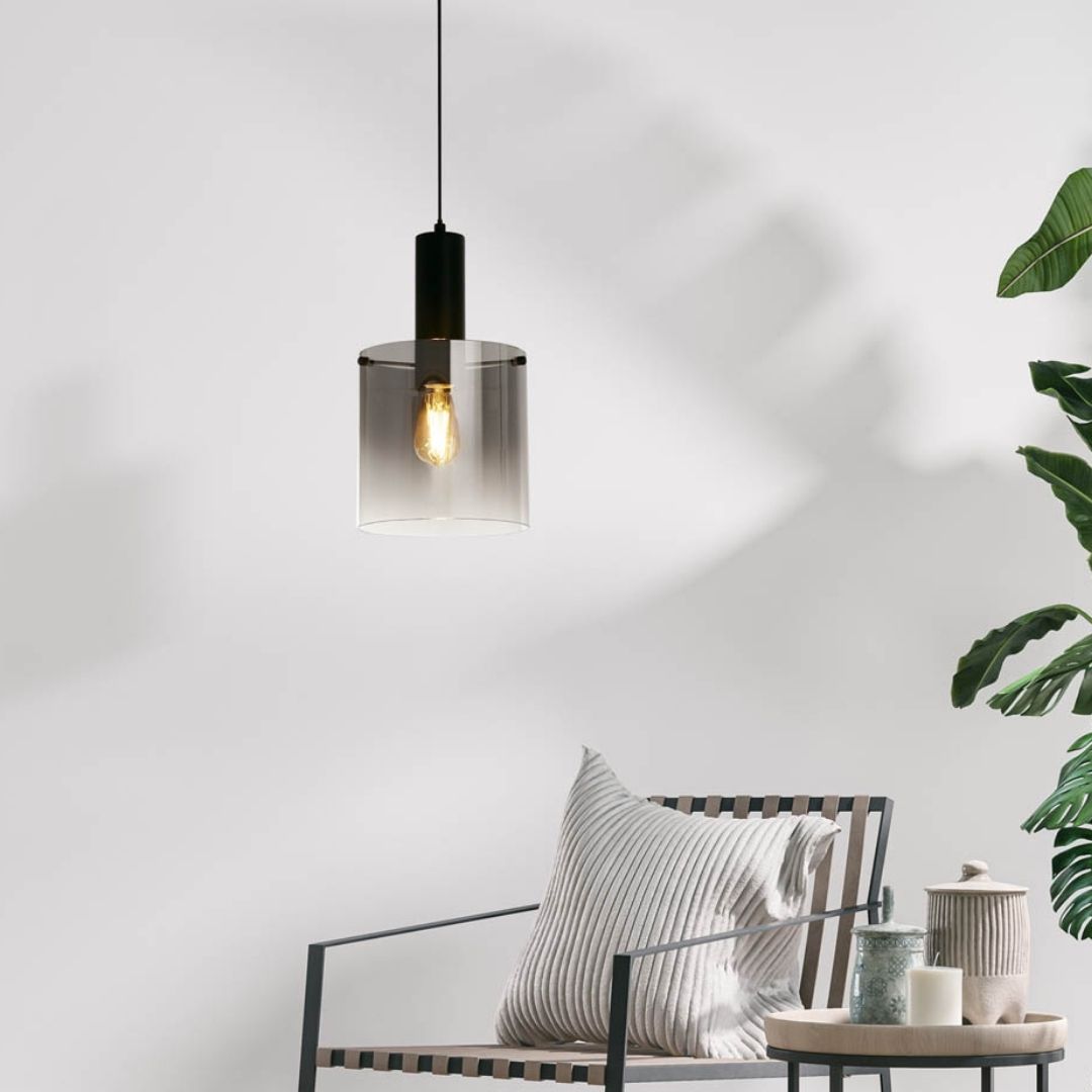 Sweden 1 Light Black & Smoked Glass Pendant Ceiling Light
