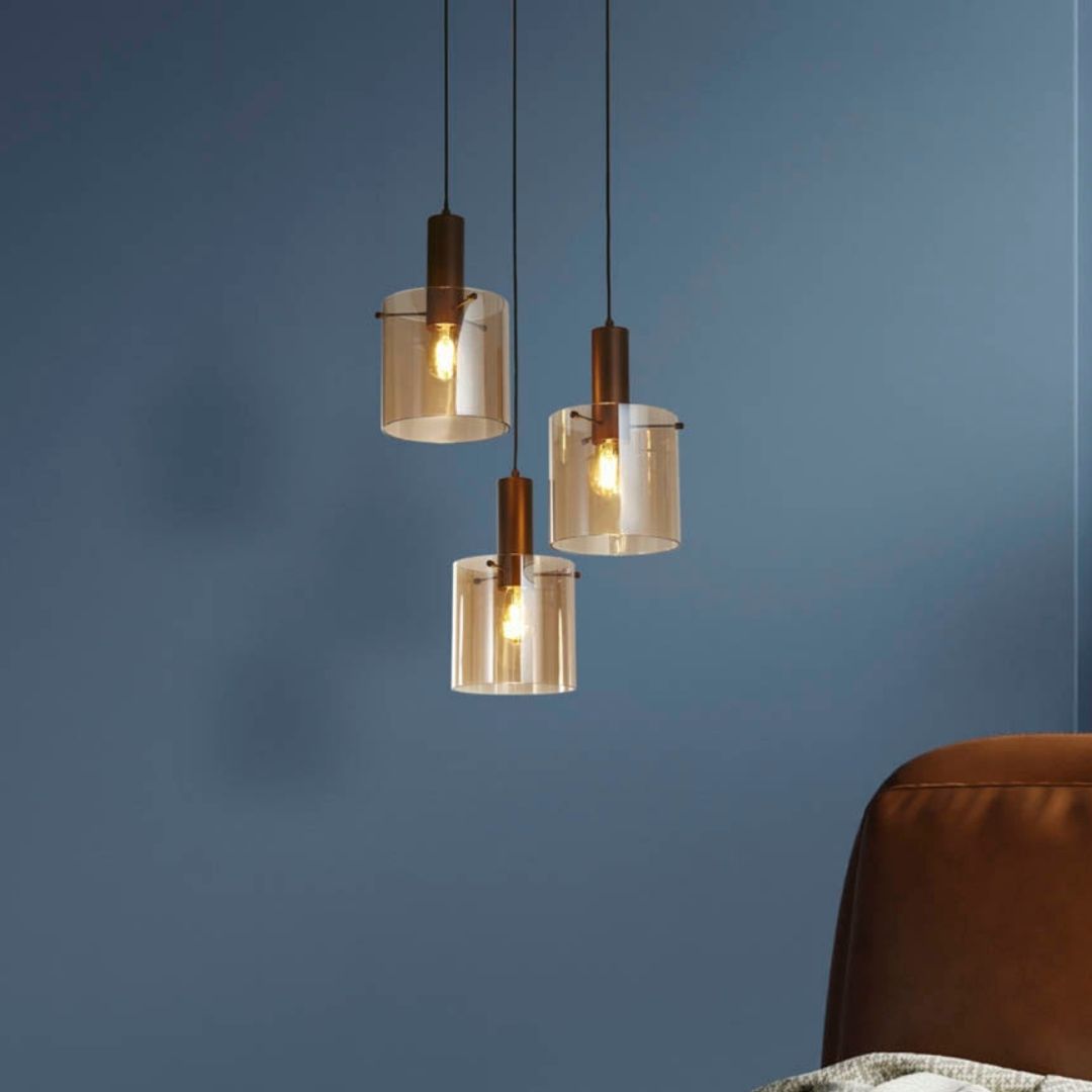 Sweden 3 Light Brown & Amber Glass Pendant Ceiling Light