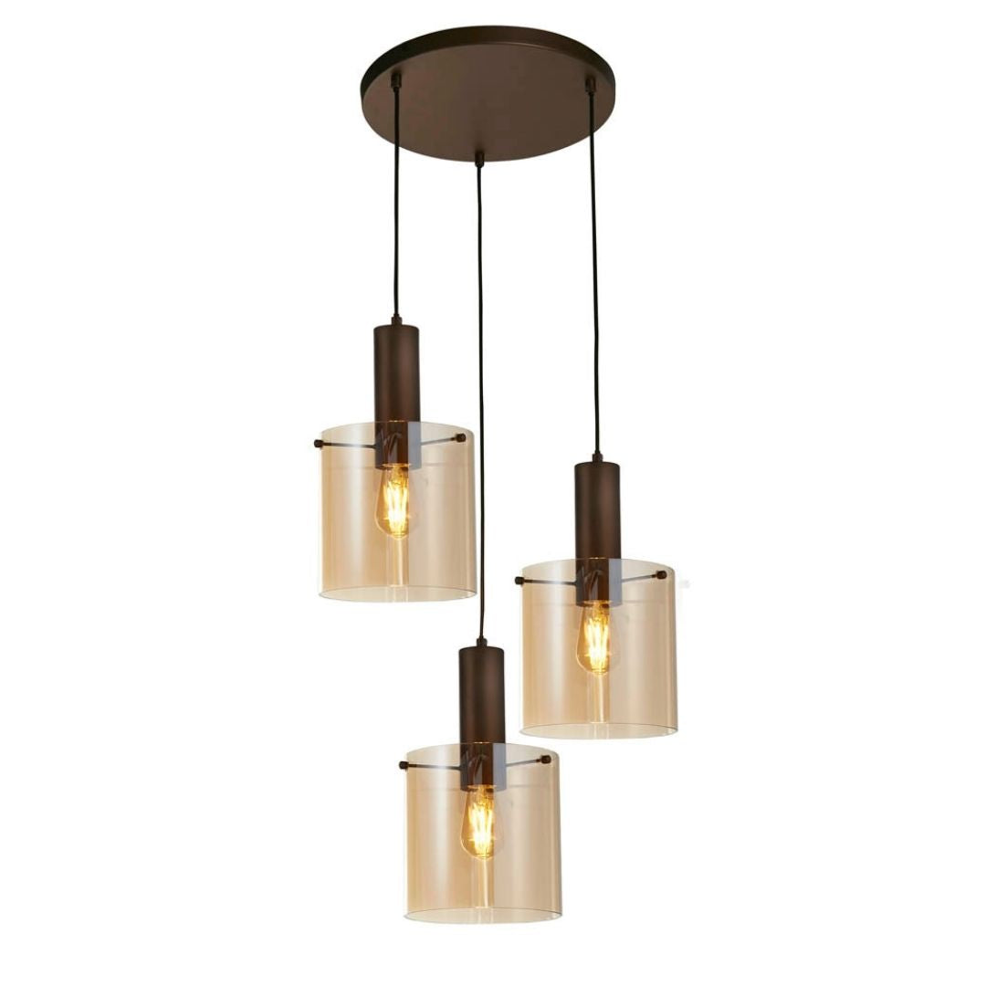 Sweden 3 Light Brown & Amber Glass Pendant Ceiling Light