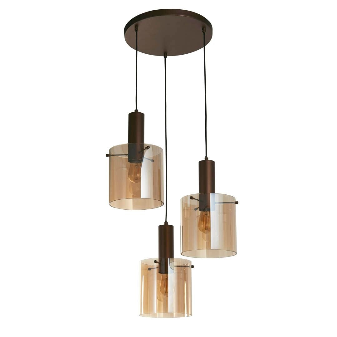 Sweden 3 Light Brown & Amber Glass Pendant Ceiling Light