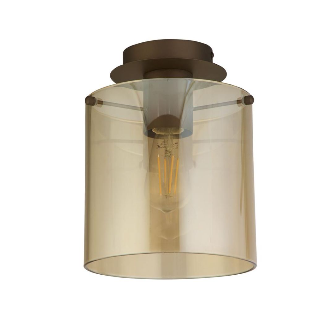 Sweden 1 Light Brown & Amber Glass Flush Ceiling Light