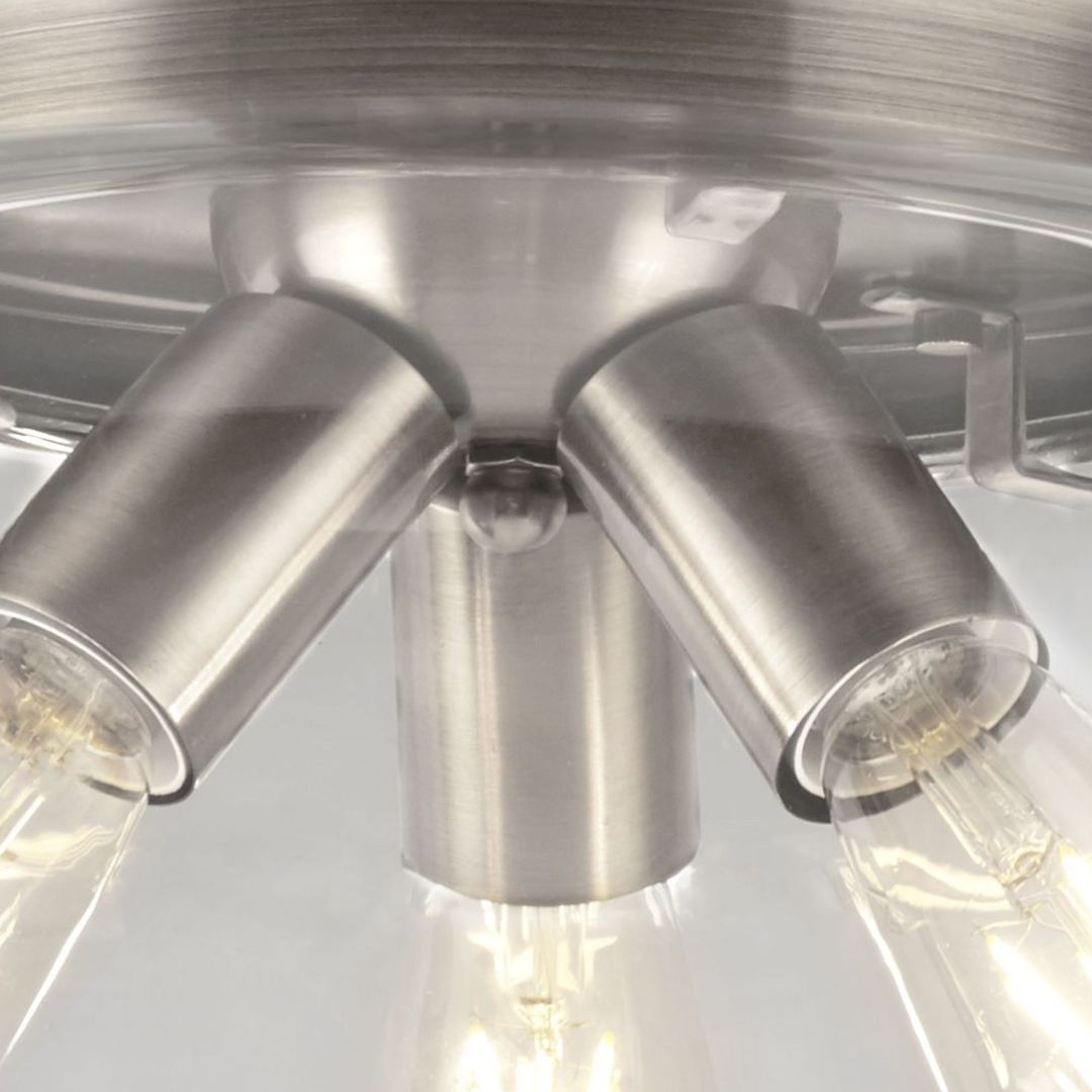 Boule 3 Light Silver & Glass Semi Flush Ceiling Light