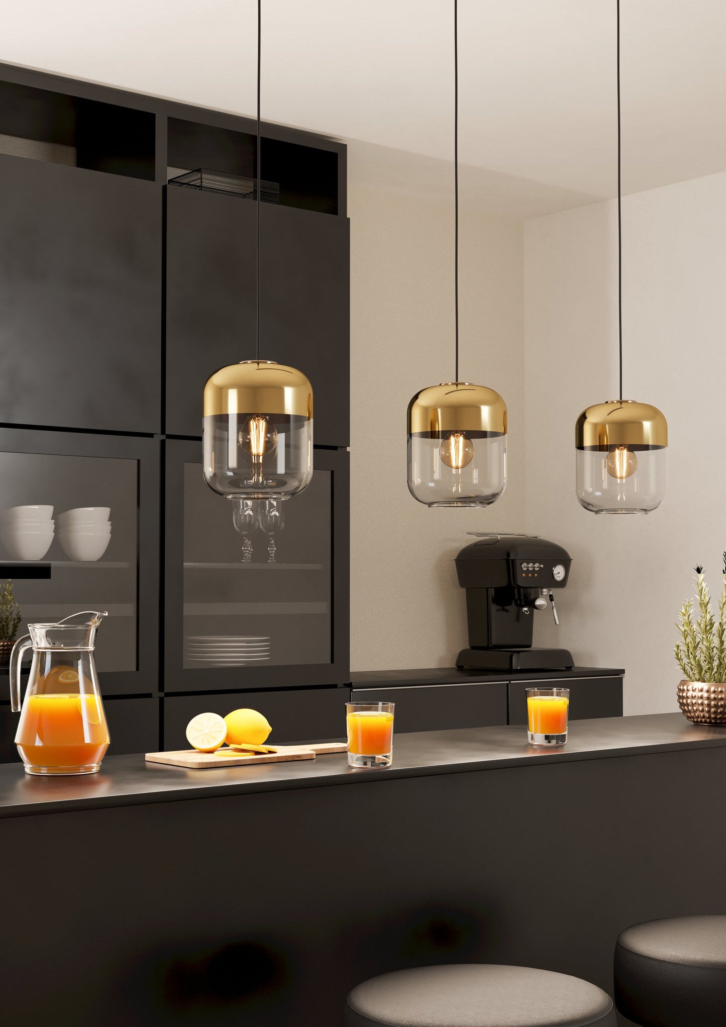 Maryvilla Glass and Gold Multi-Light Pendant Bar