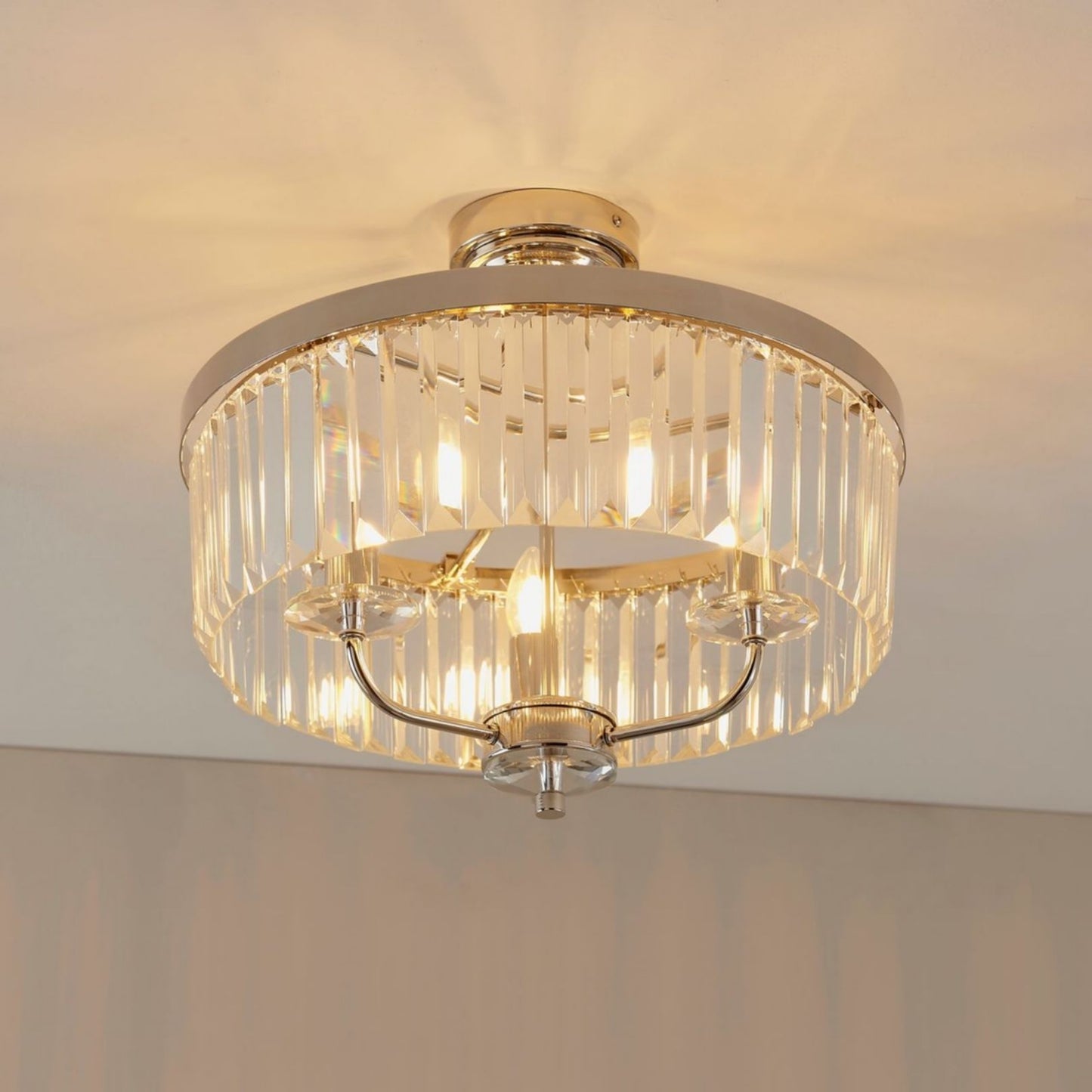 Chesterfield 3 Light Silver & Glass Semi Flush Ceiling Light