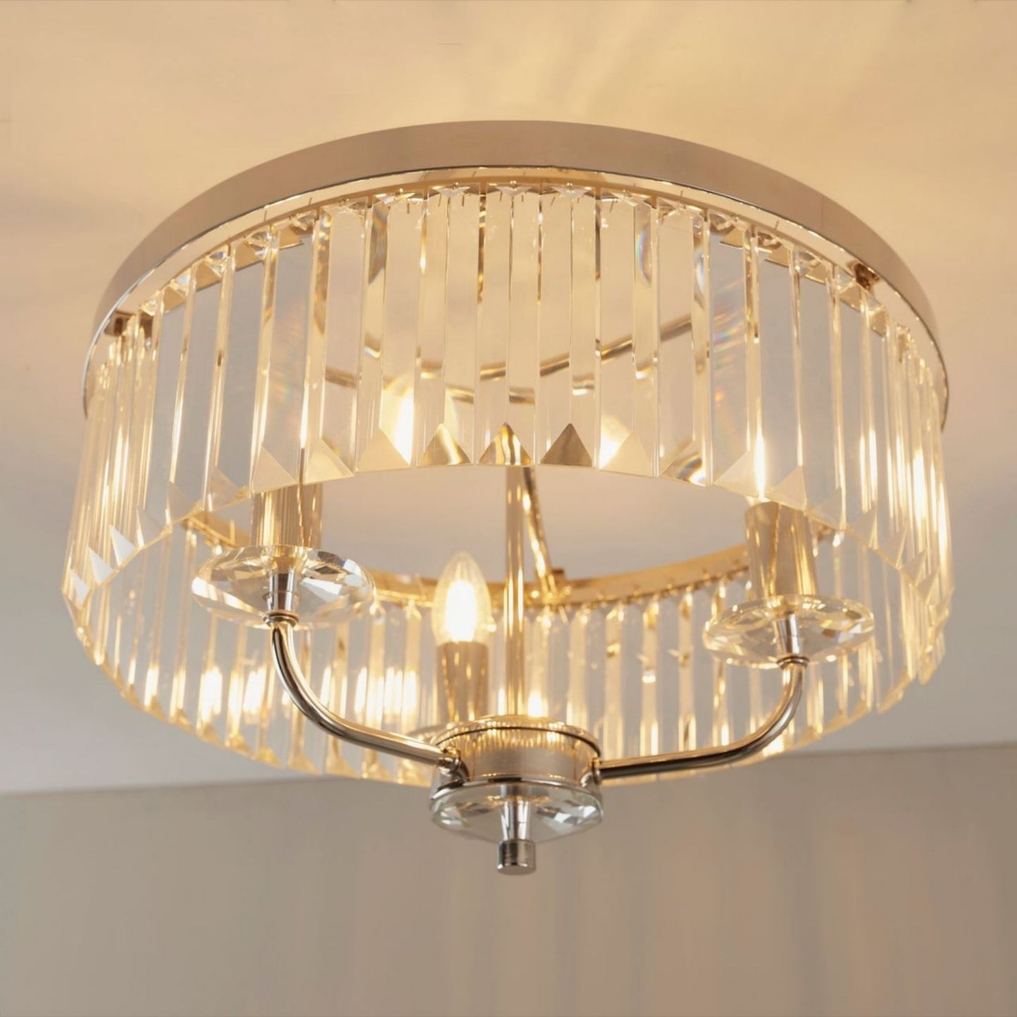 Chesterfield 3 Light Silver & Glass Semi Flush Ceiling Light