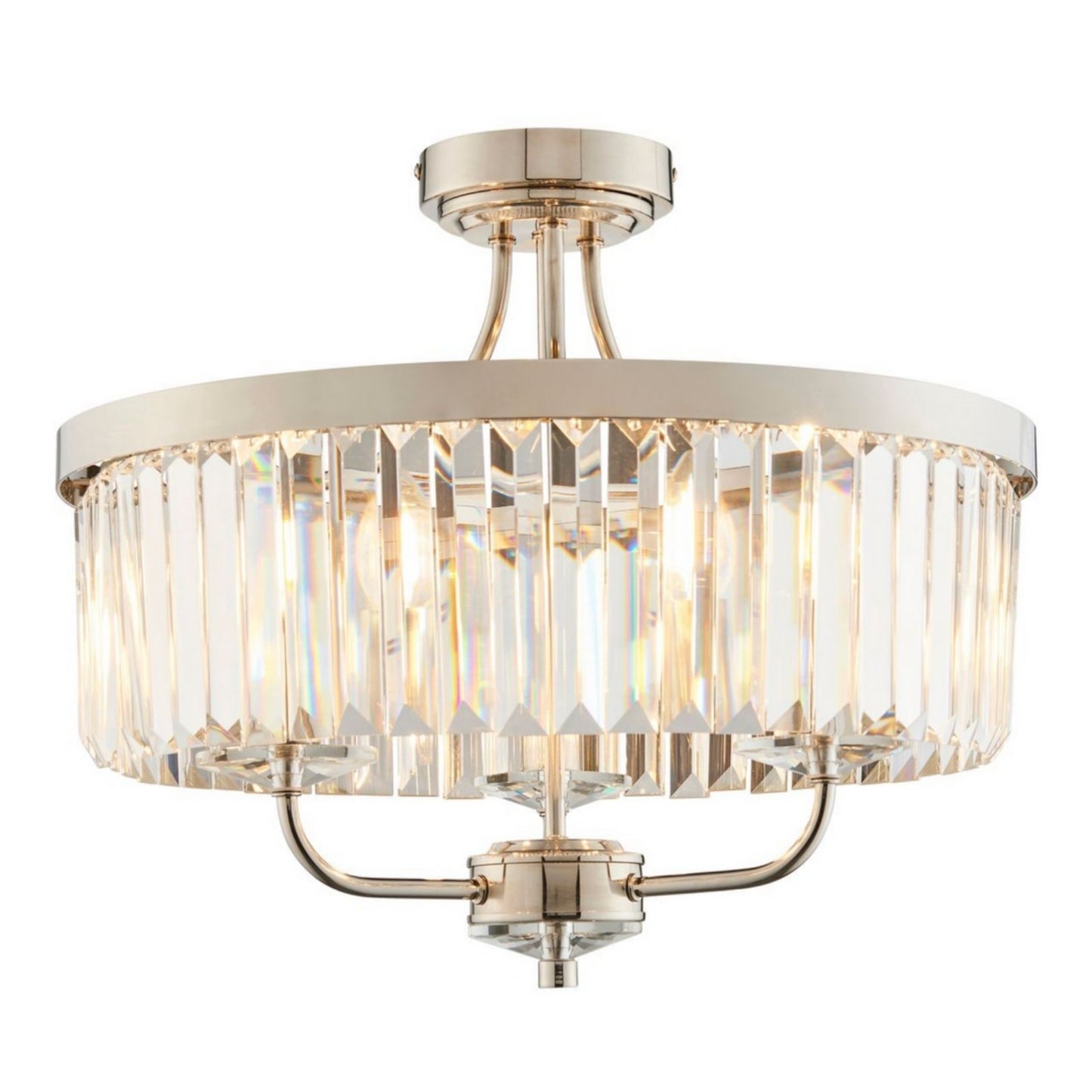 Chesterfield 3 Light Silver & Glass Semi Flush Ceiling Light
