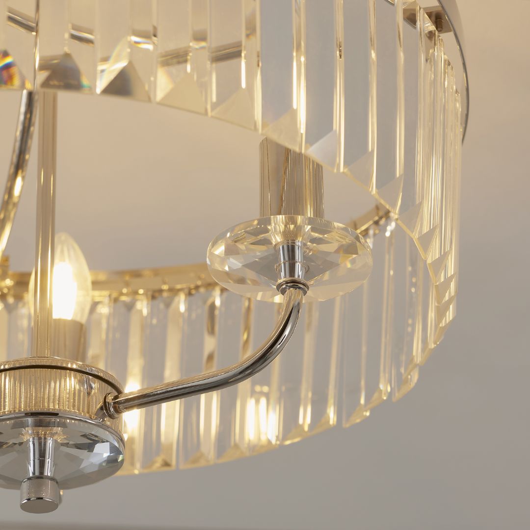 Chesterfield 3 Light Silver & Glass Semi Flush Ceiling Light