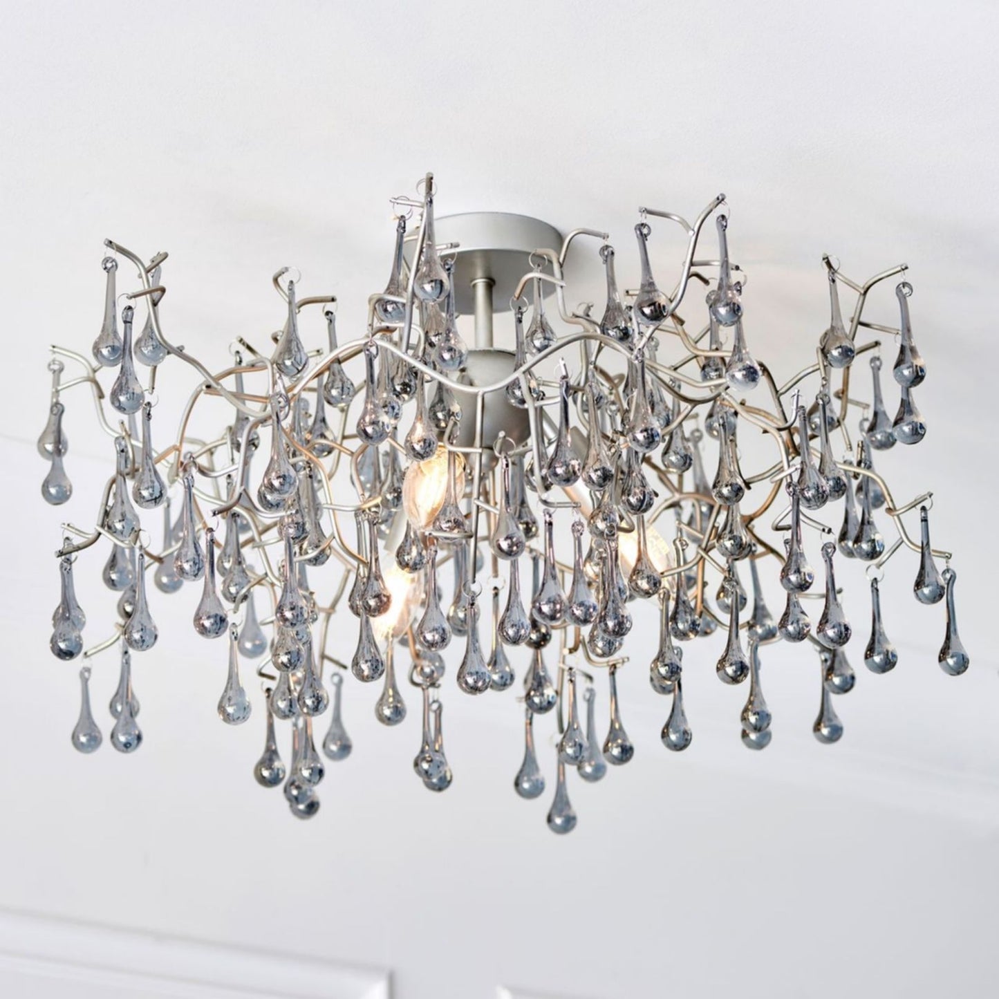 Nightingale 3 Light Silver & Glass Semi Flush Ceiling Light