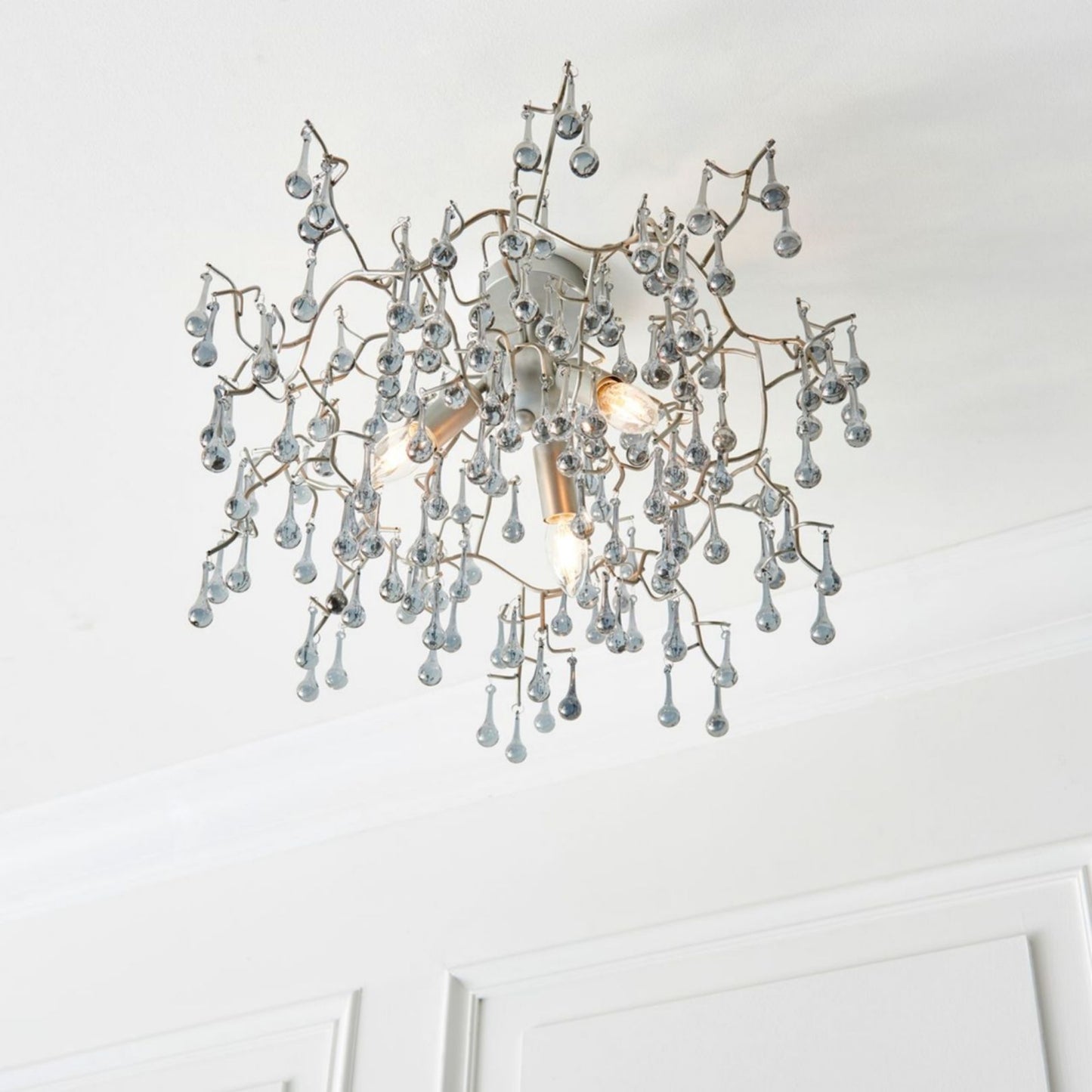 Nightingale 3 Light Silver & Glass Semi Flush Ceiling Light