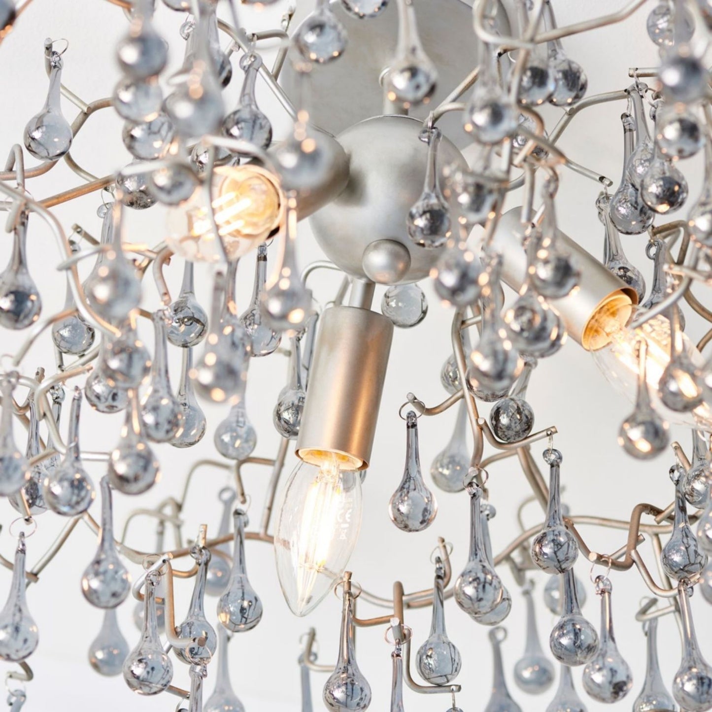 Nightingale 3 Light Silver & Glass Semi Flush Ceiling Light