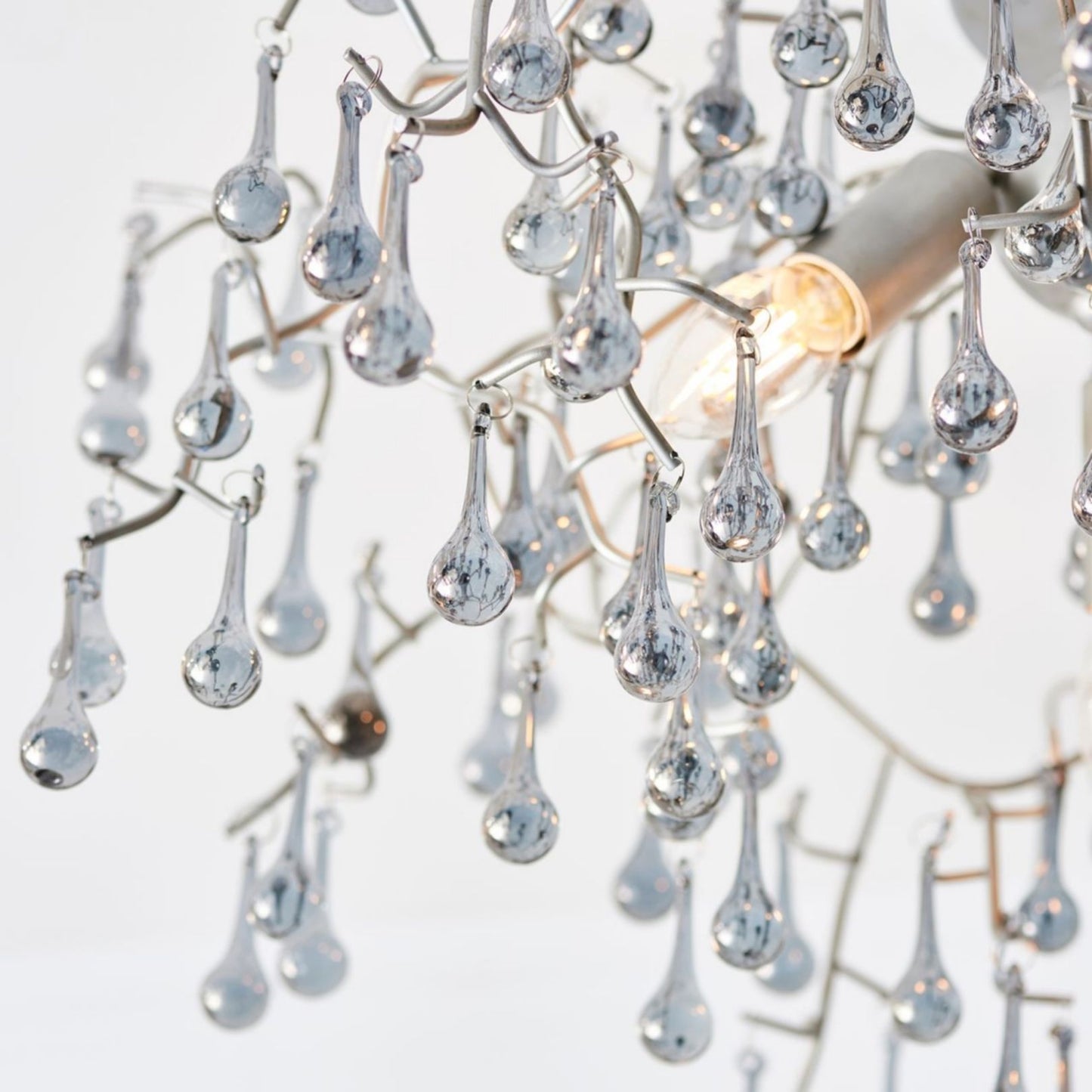 Nightingale 3 Light Silver & Glass Semi Flush Ceiling Light