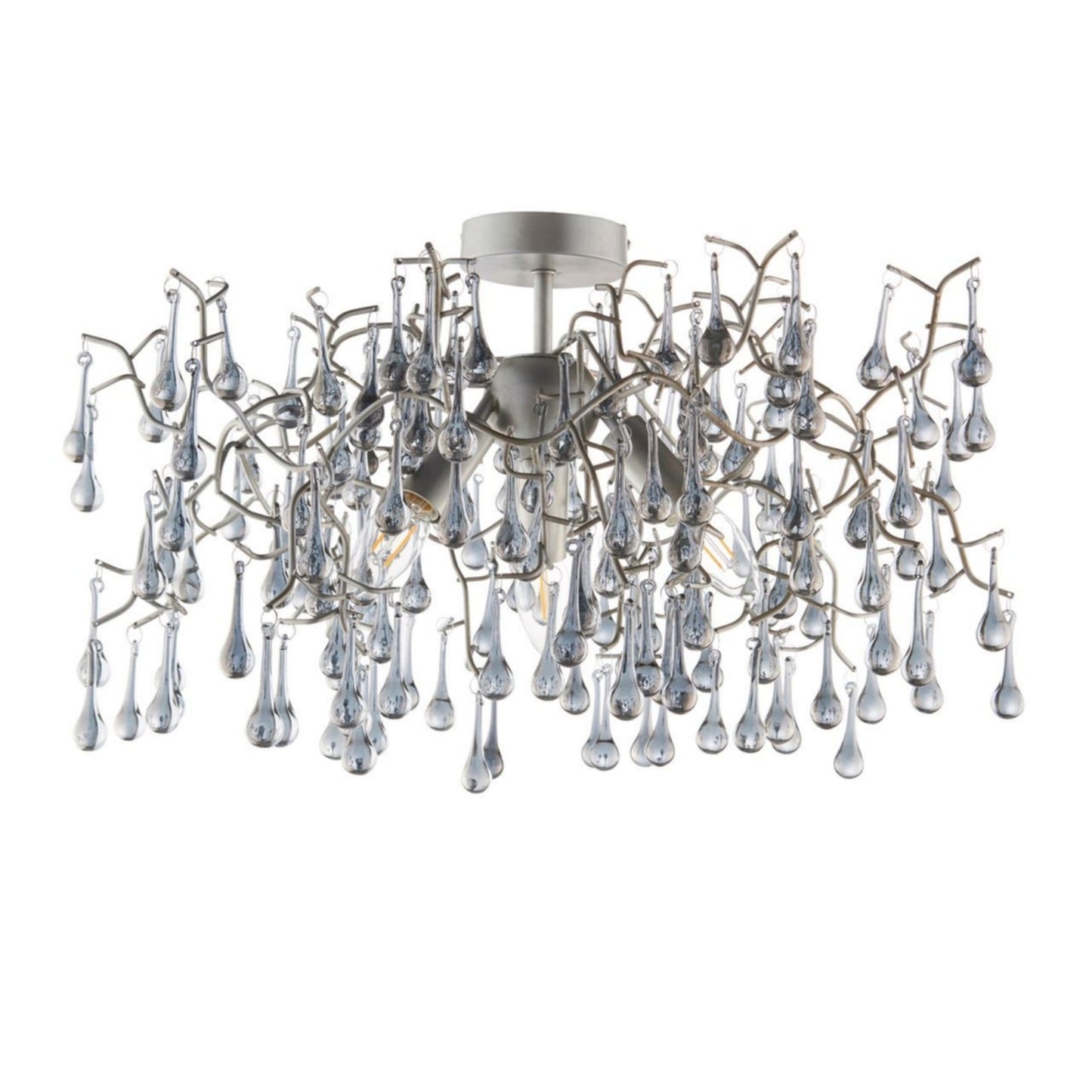 Nightingale 3 Light Silver & Glass Semi Flush Ceiling Light