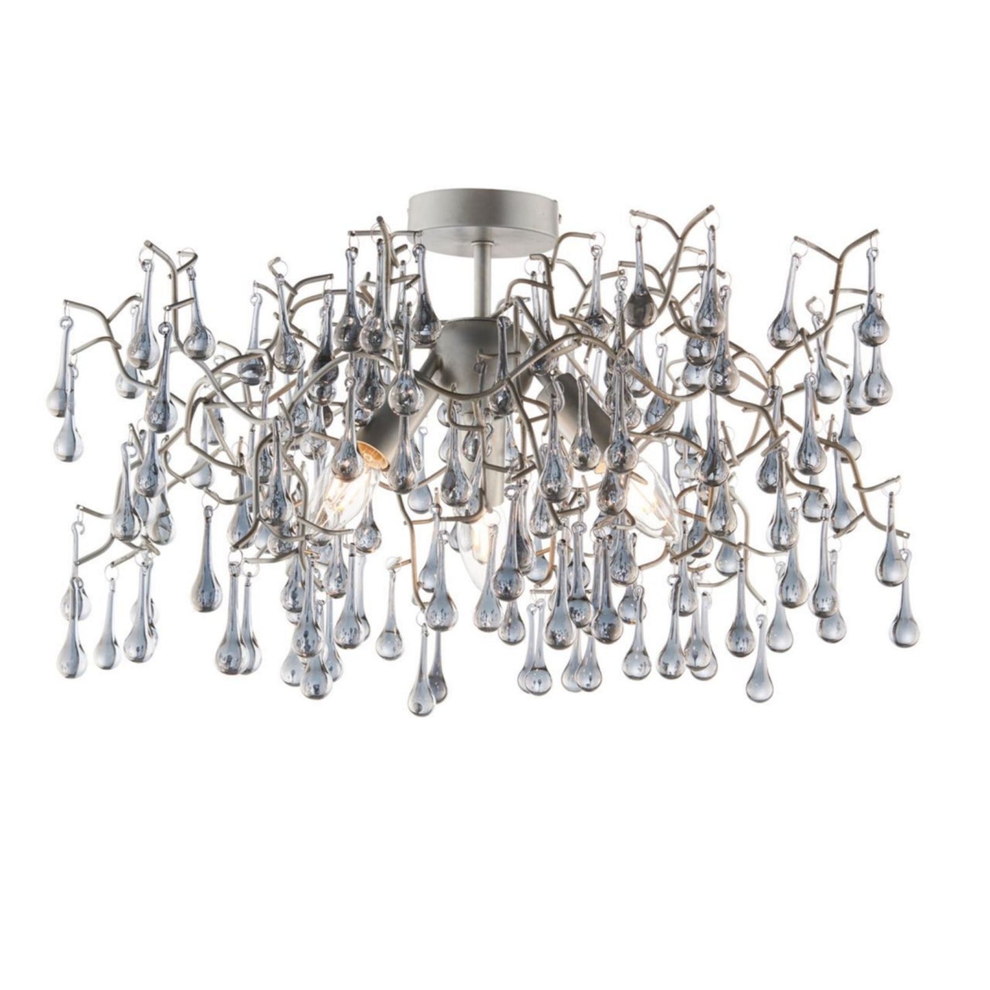 Nightingale 3 Light Silver & Glass Semi Flush Ceiling Light
