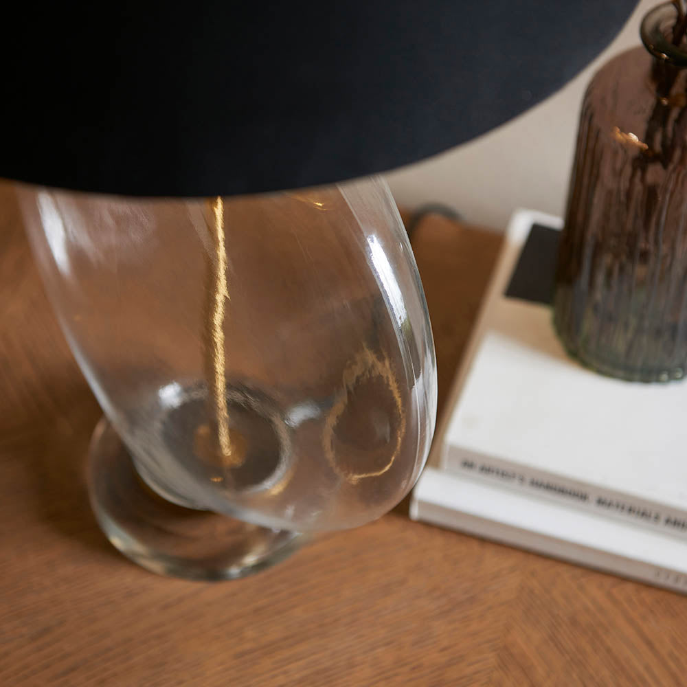 Gideon 59cm Antique Brass Table Lamp with Black Lampshade