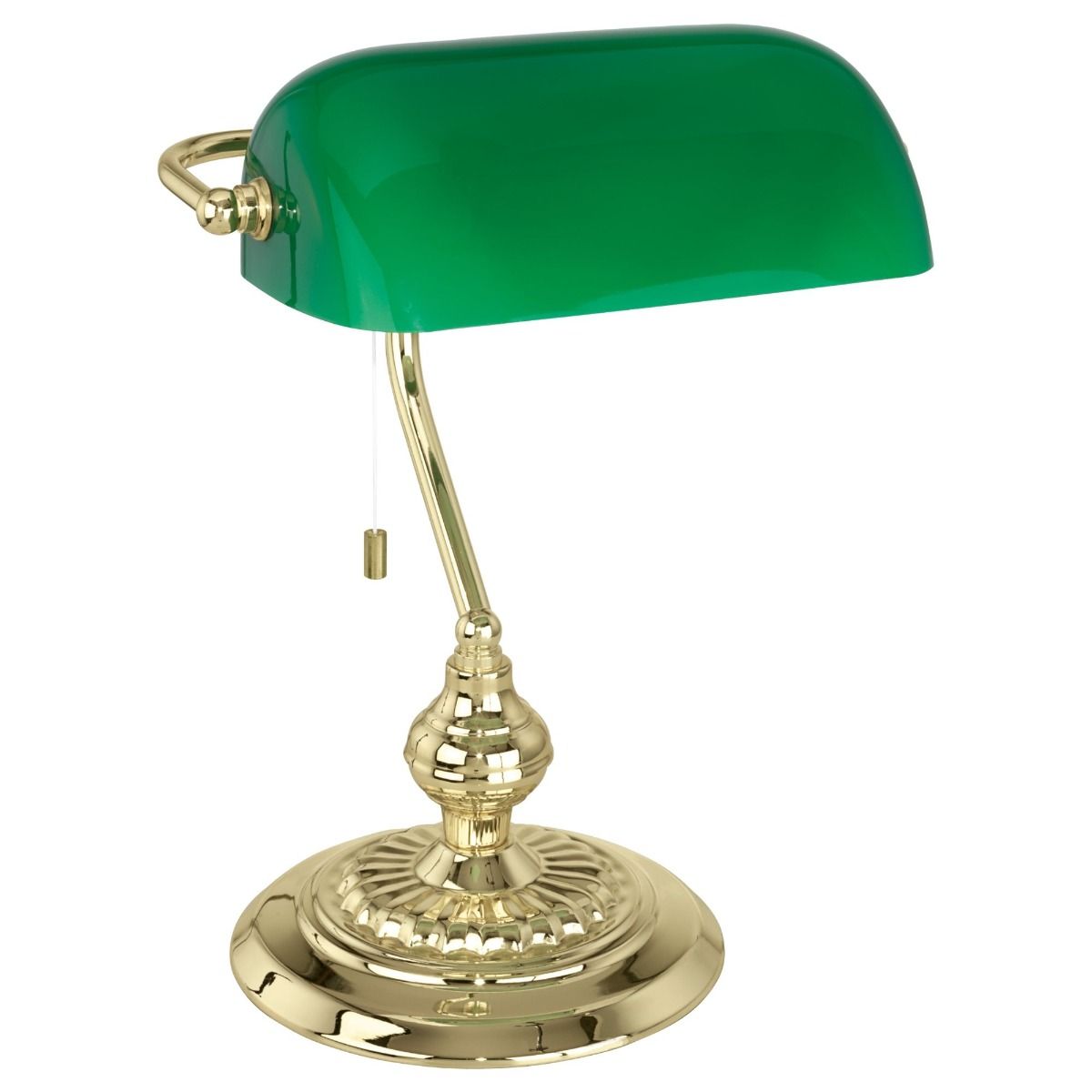 Banker Desk Table Lamp with Green Glass Shade