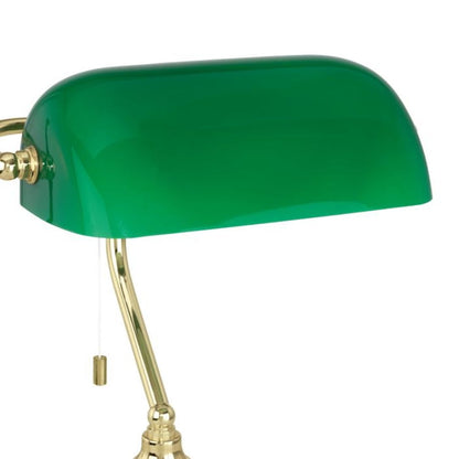 Banker Desk Table Lamp with Green Glass Shade