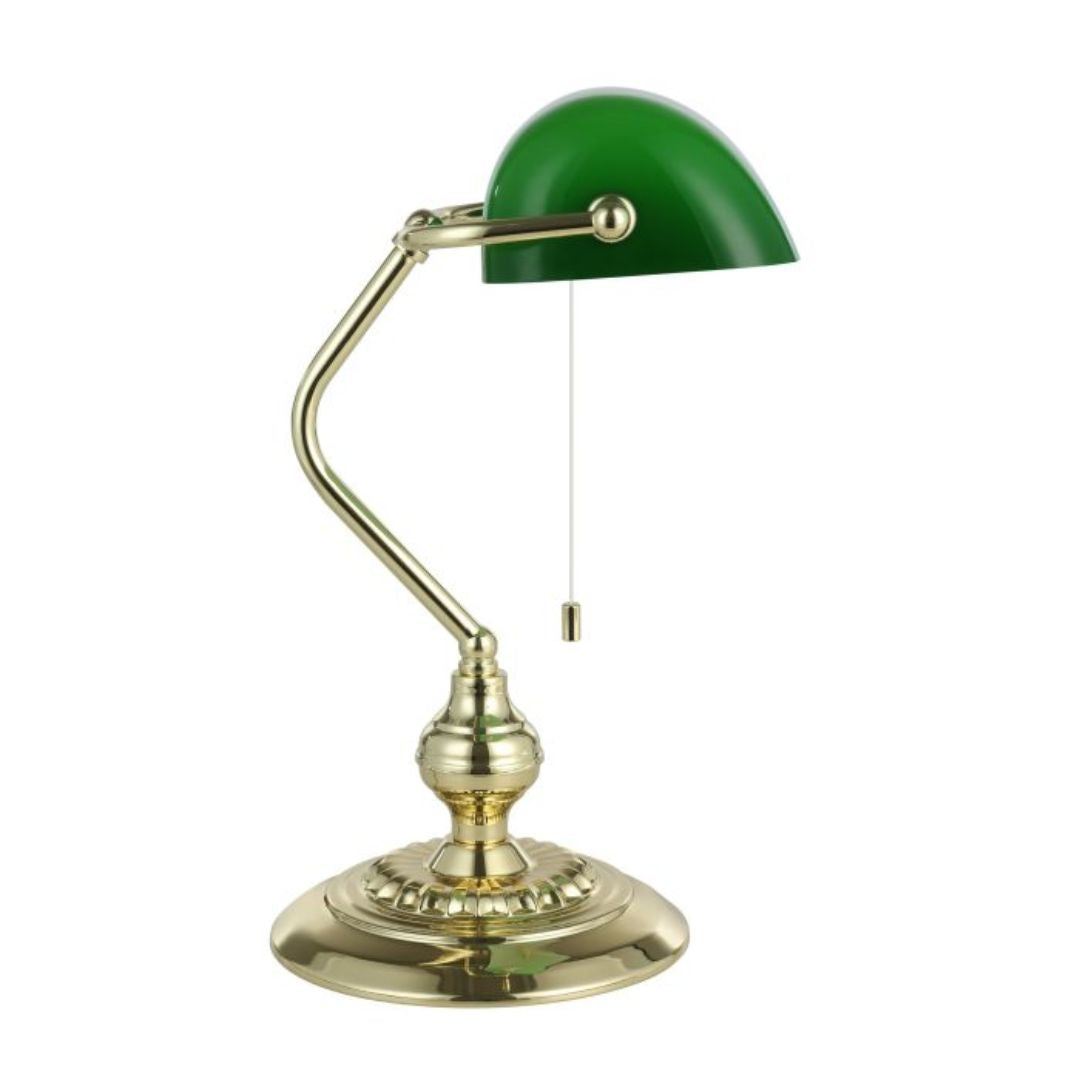 Banker Desk Table Lamp with Green Glass Shade