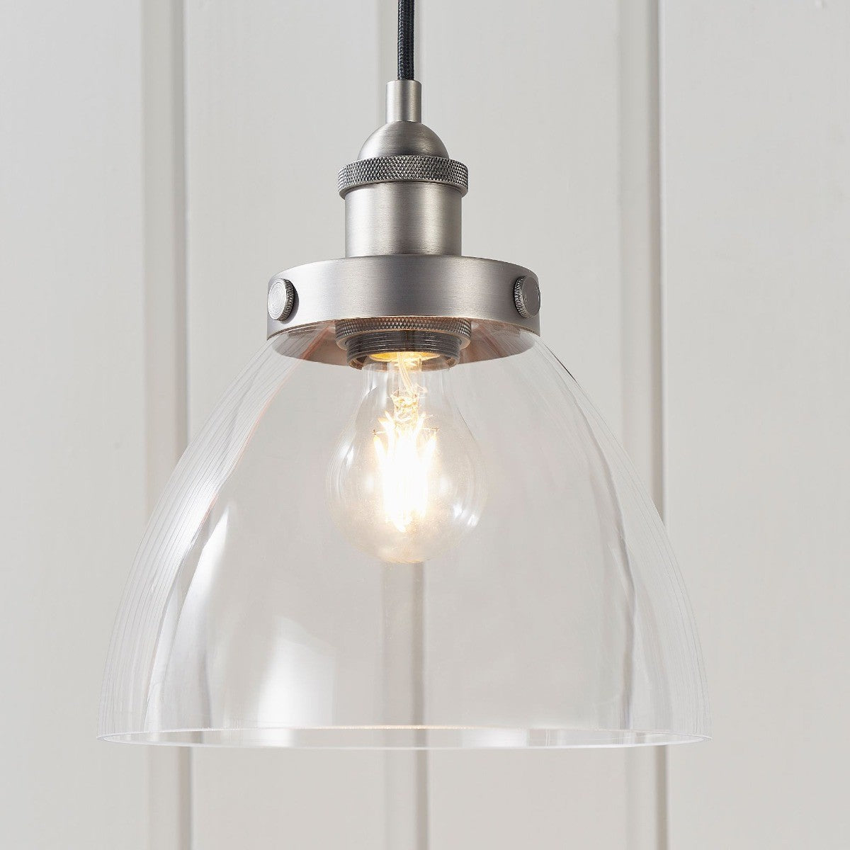 Hansen Brushed Silver and Glass Ceiling Pendant